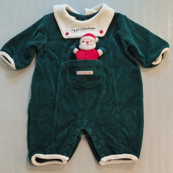 Vintage Baby's First Christmas Outfit w Removable Santa Doll‎ size 0-3M - Picture 1 of 7